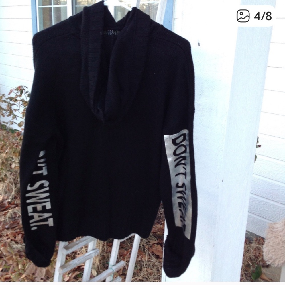 Topshop Black and White 'Don't Sweat' Knit Hoodie